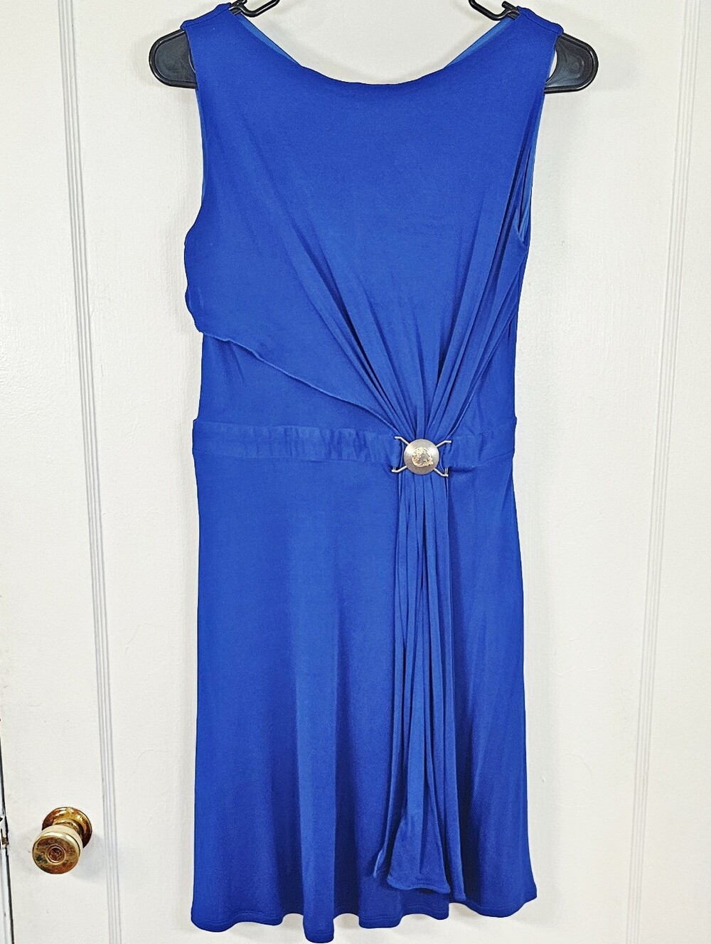 Versace Royal Blue Sleeveless Midi Dress with Draped Knot
